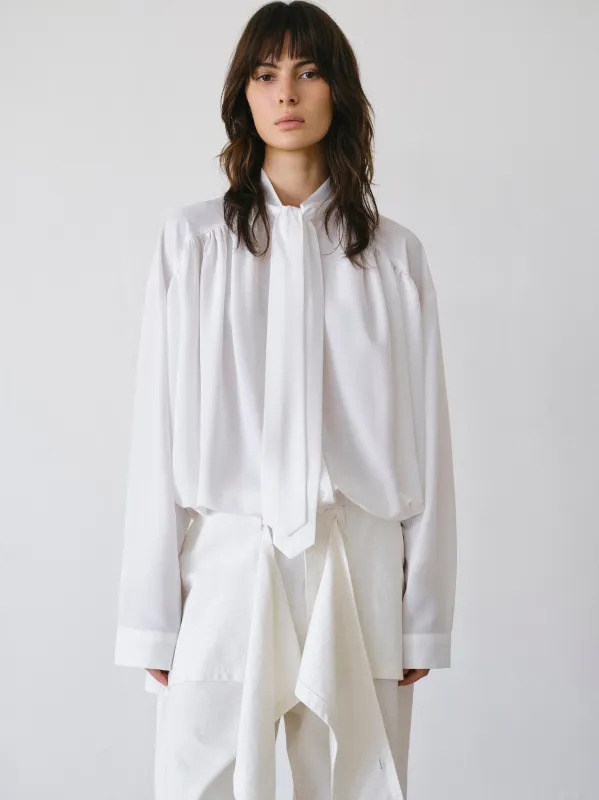 Ruched Tie-Detail Blouse, White made by Source Unknown