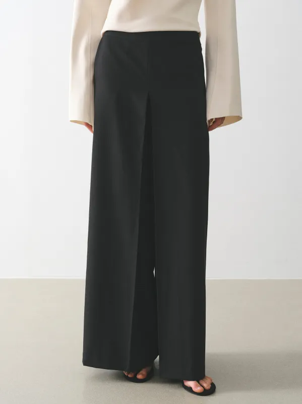 Box-Pleat Wide Trousers, Black made by Source Unknown