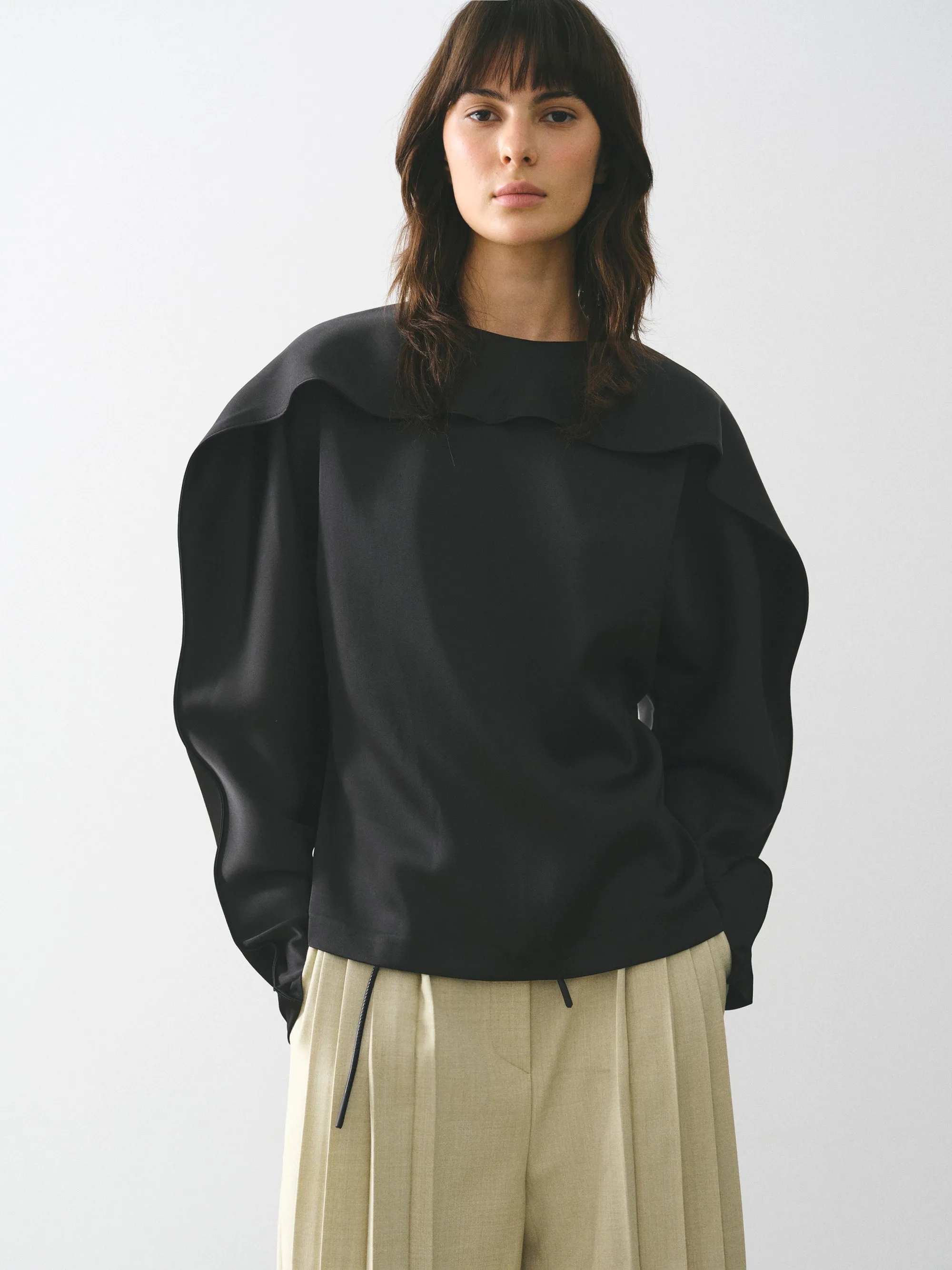 Fluid Satin Blouse, Black sold by Source Unknown