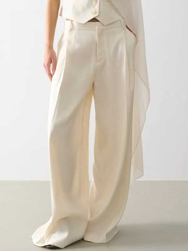 Press-Crease Tailored Trousers, Cream made by Source Unknown