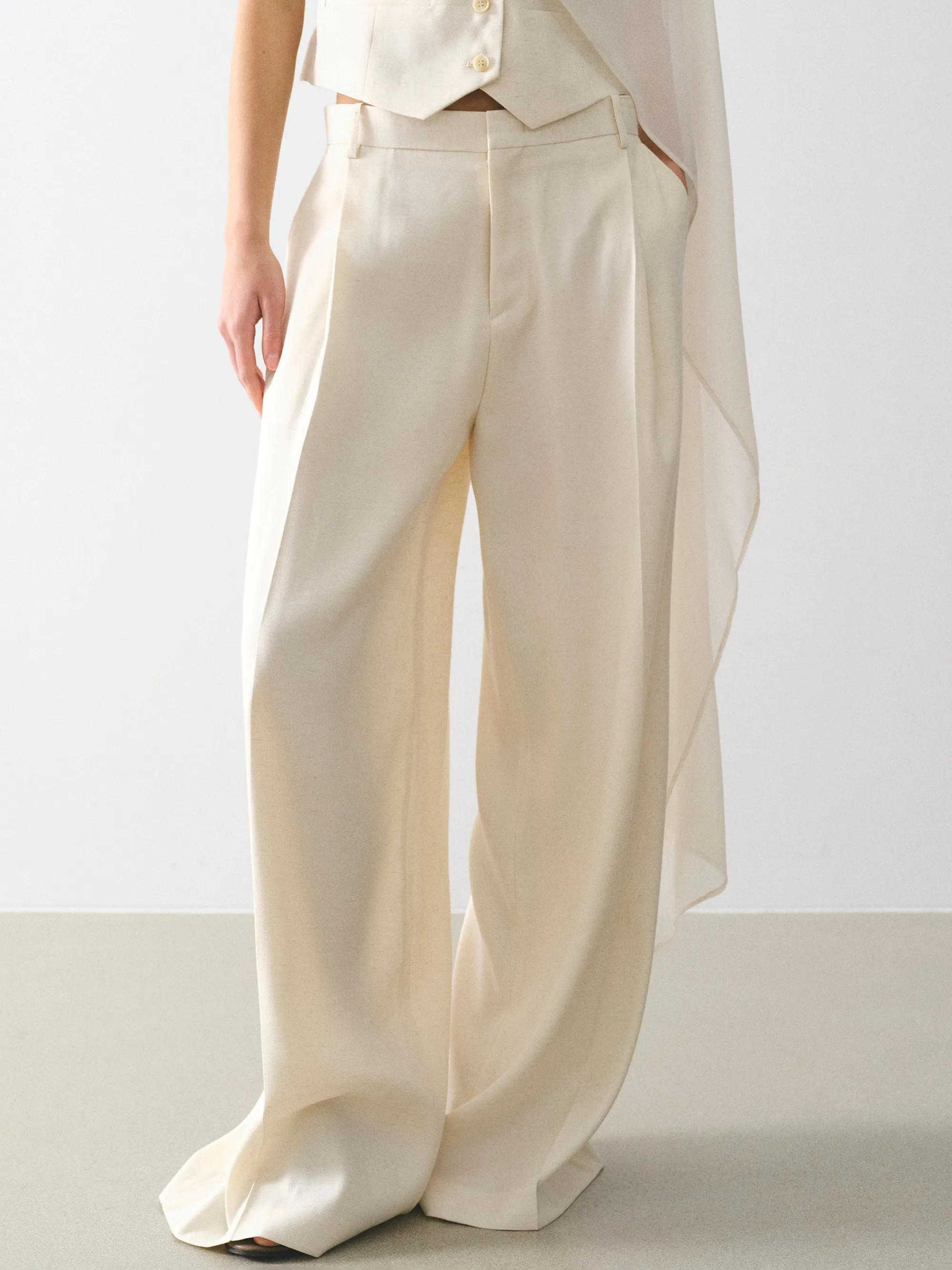 Press-Crease Tailored Trousers, Cream sold by Source Unknown