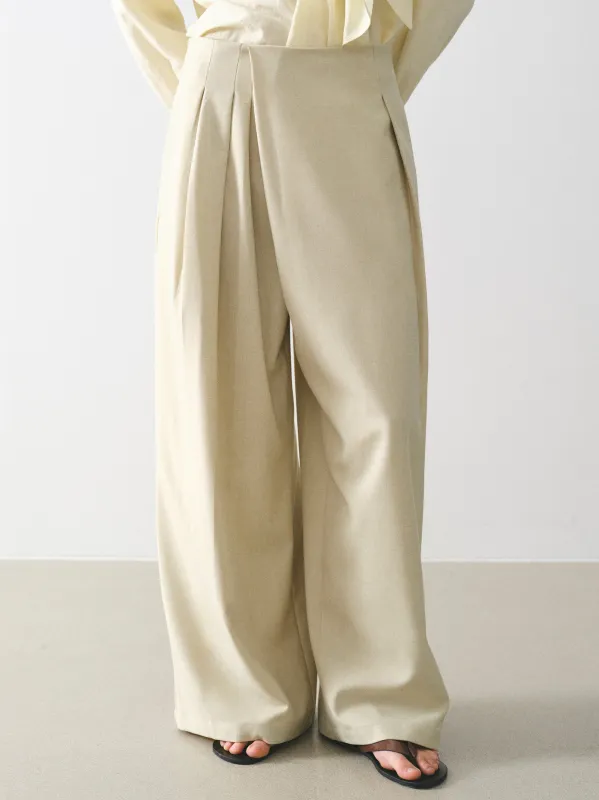 Asymmetrical-Waist Wide Trousers, Beige made by Source Unknown