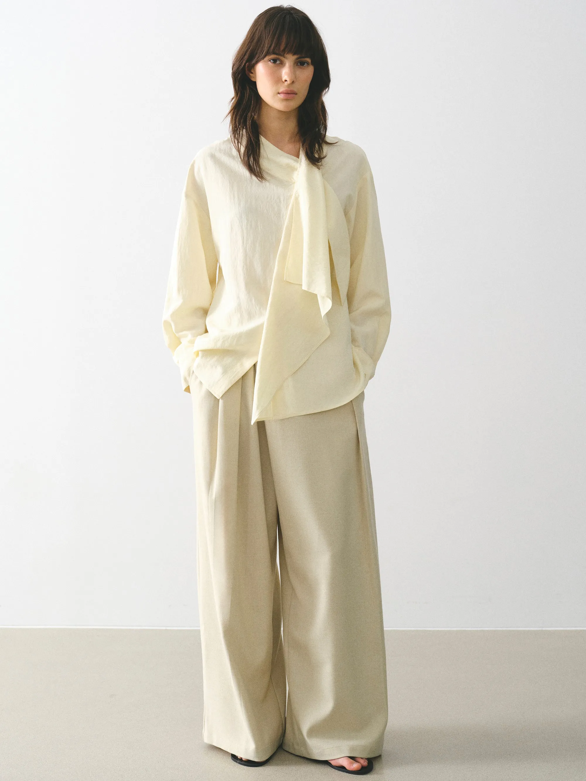 Tie-Neck Blouse, Beige sold by Source Unknown