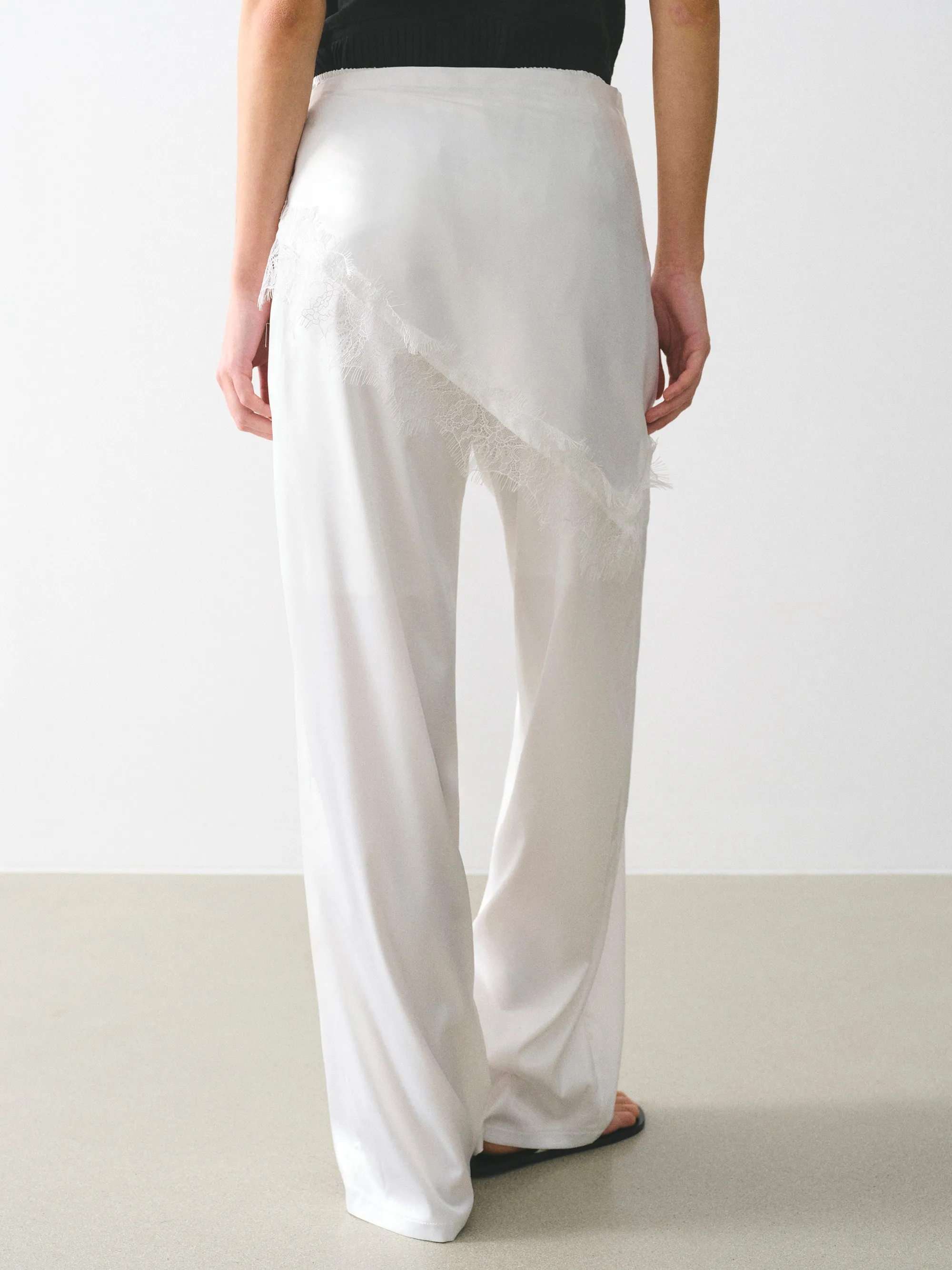 Layered Satin-Effect Trousers, Ivory sold by Source Unknown product image thumbnail 4