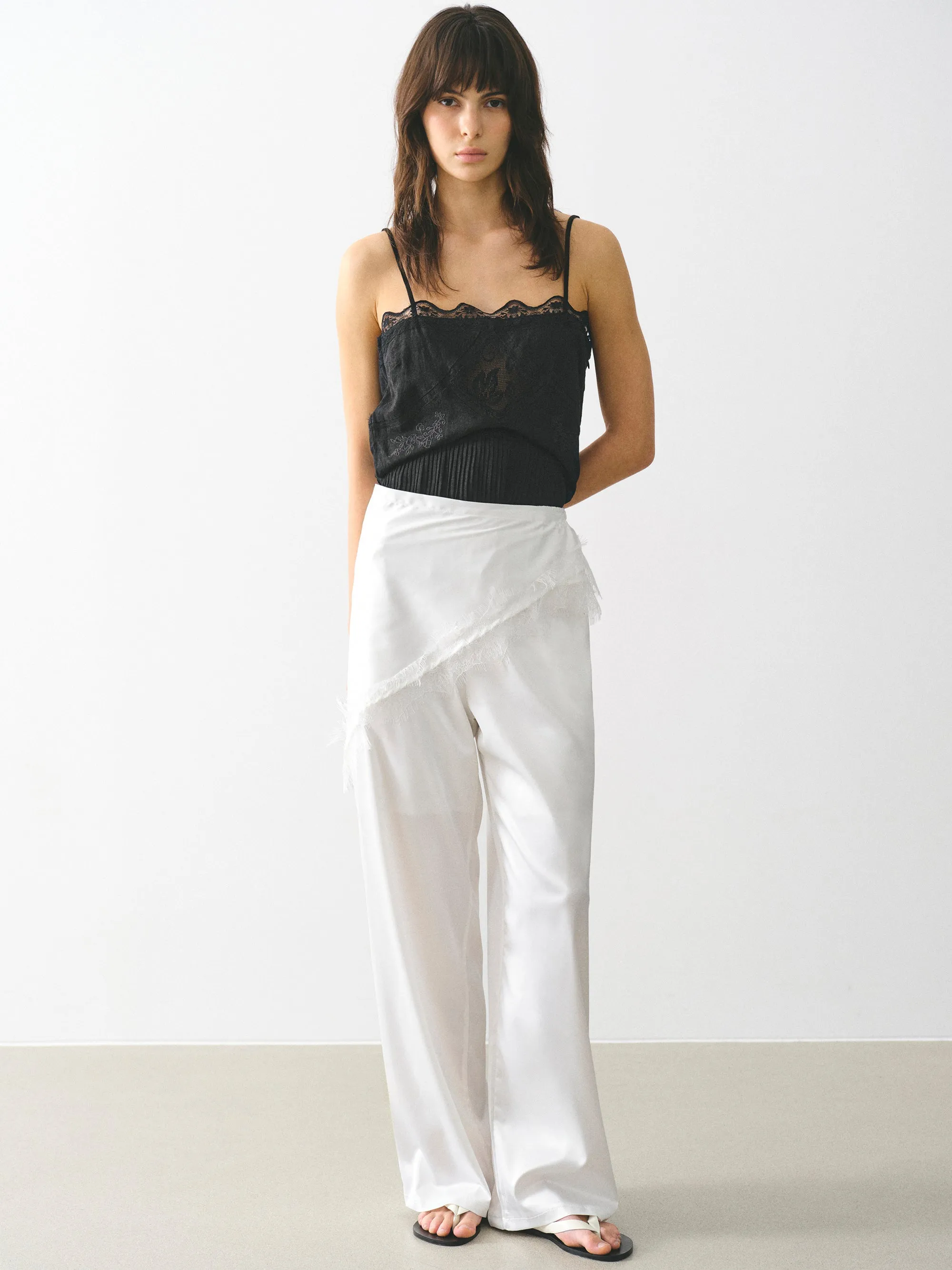 Layered Satin-Effect Trousers, Ivory sold by Source Unknown product image thumbnail 3