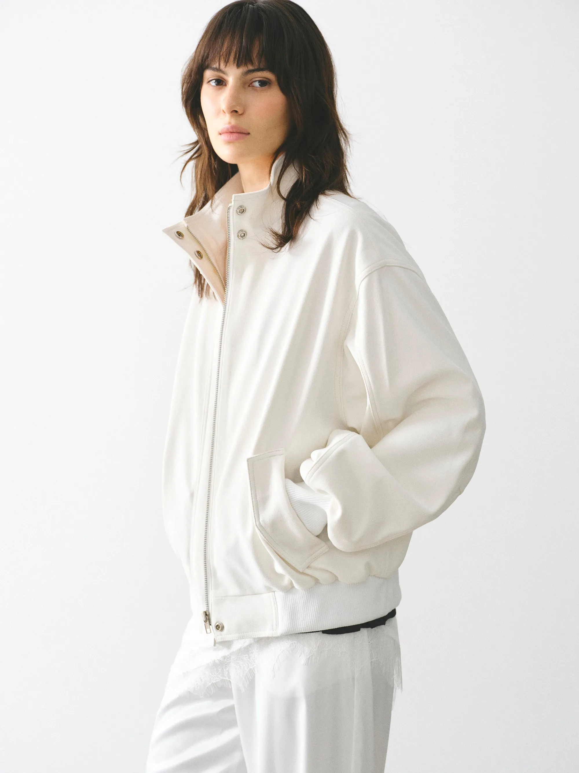 Suede-Effect Track Jacket, White sold by Source Unknown product image thumbnail 3