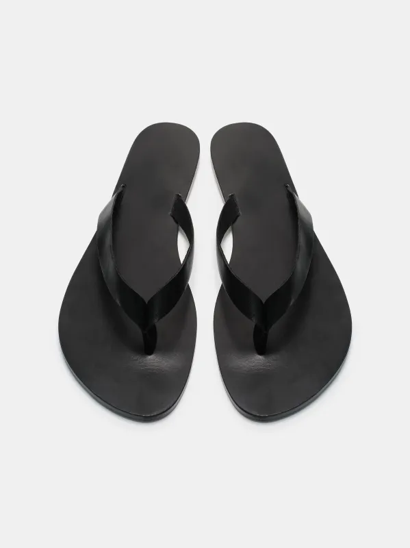 Leather Strap Flip-Flops, Black made by Source Unknown