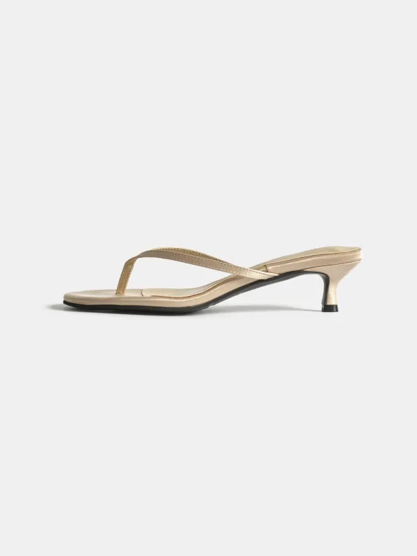 Satin Kitten Heel Sandals, Beige made by Source Unknown