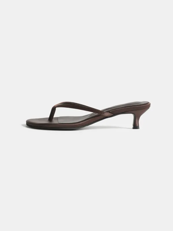 Satin Kitten Heel Sandals, Brown made by Source Unknown