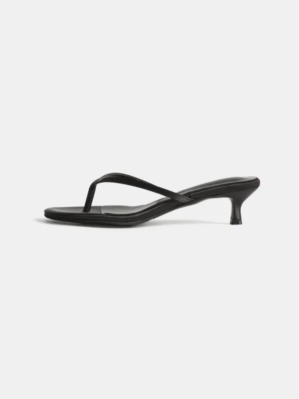 Satin Kitten Heel Sandals, Black made by Source Unknown