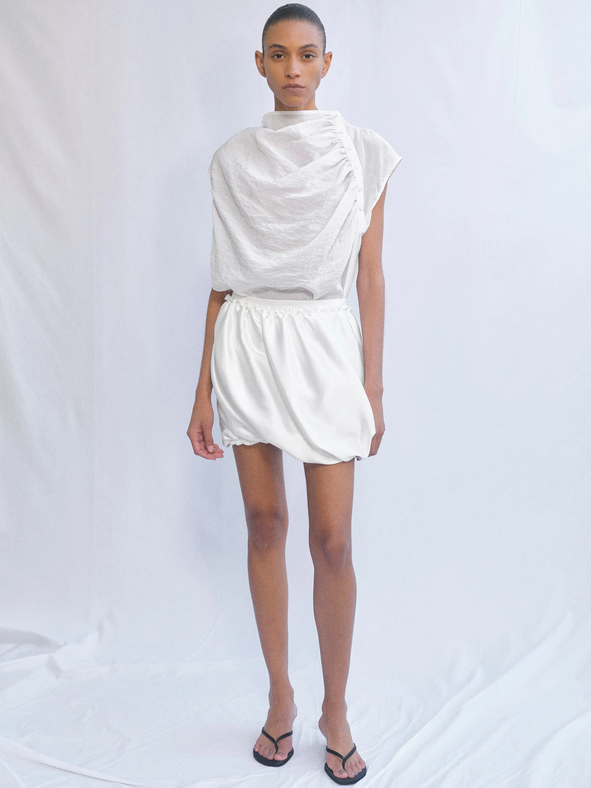 Ruched Puffball Shorts, Ivory sold by Source Unknown