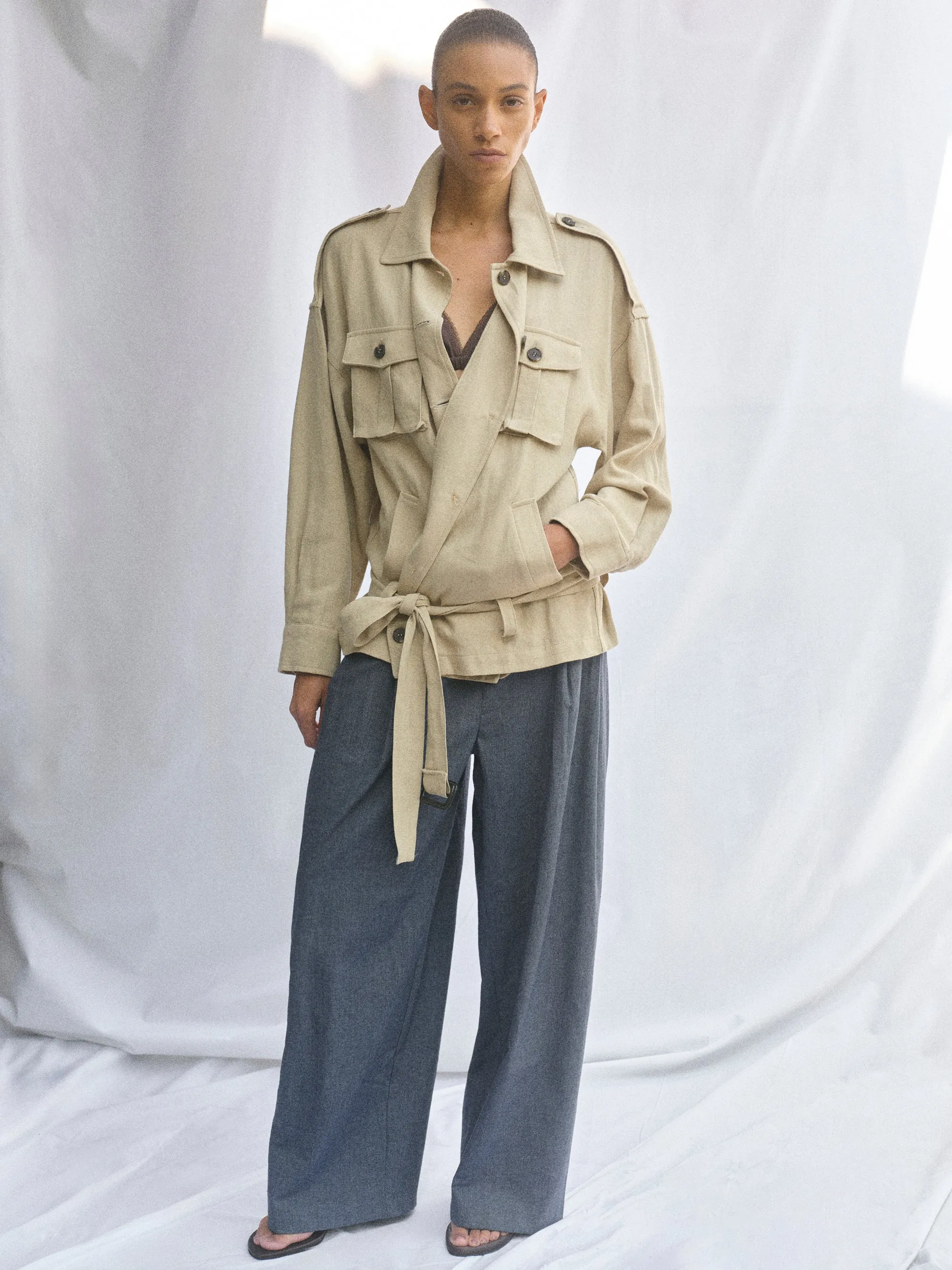 Linen-Blend Safari Jacket, Khaki sold by Source Unknown product image thumbnail 2
