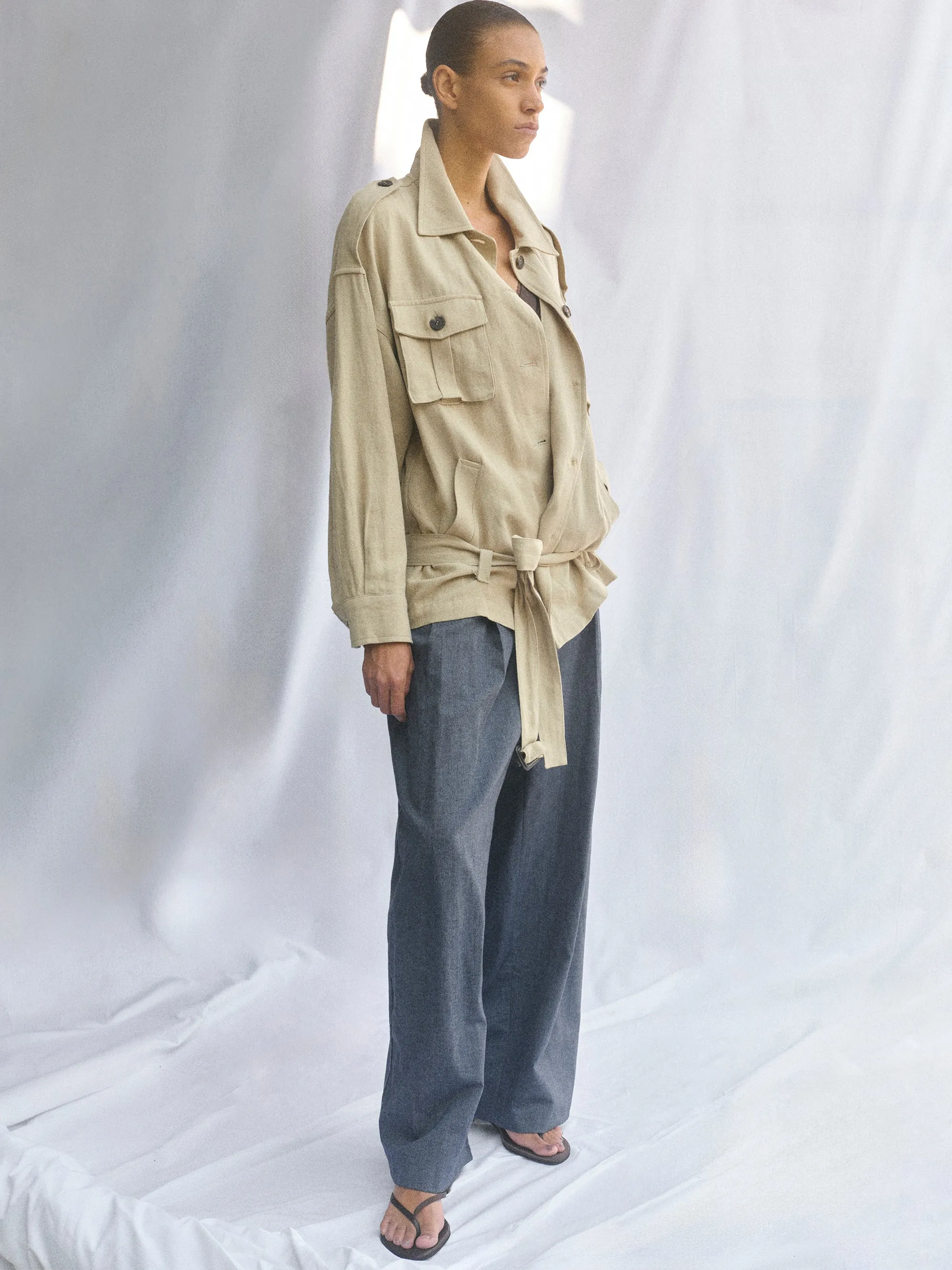Linen-Blend Safari Jacket, Khaki sold by Source Unknown product image thumbnail 3