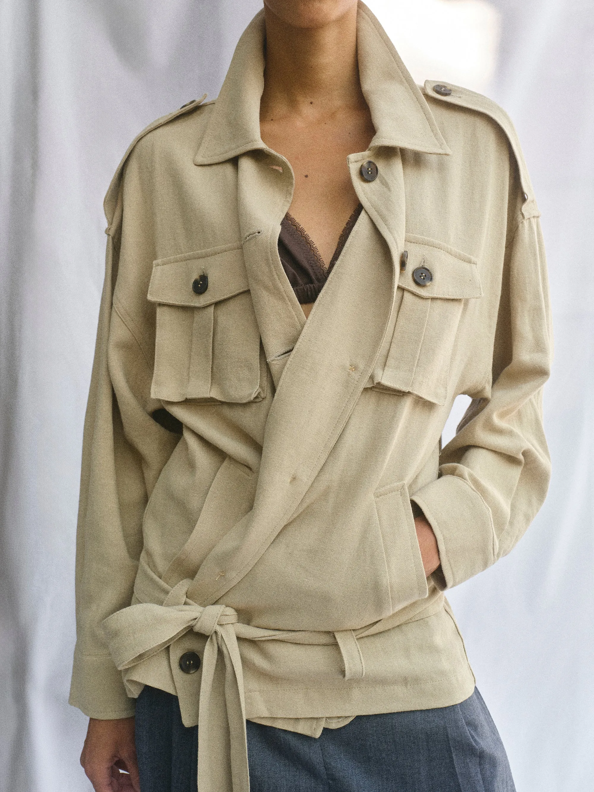 Linen-Blend Safari Jacket, Khaki sold by Source Unknown