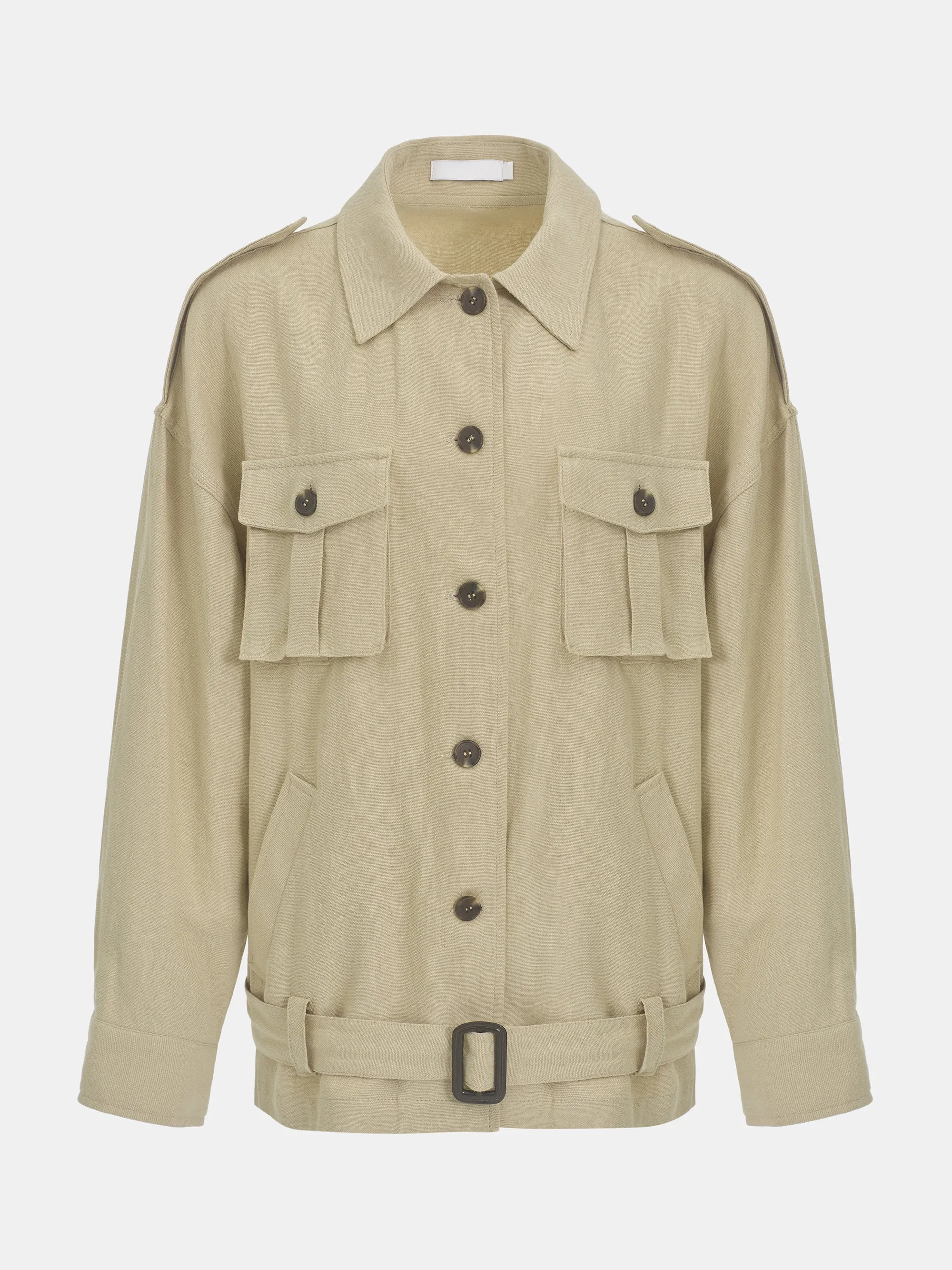 Linen-Blend Safari Jacket, Khaki sold by Source Unknown product image thumbnail 5