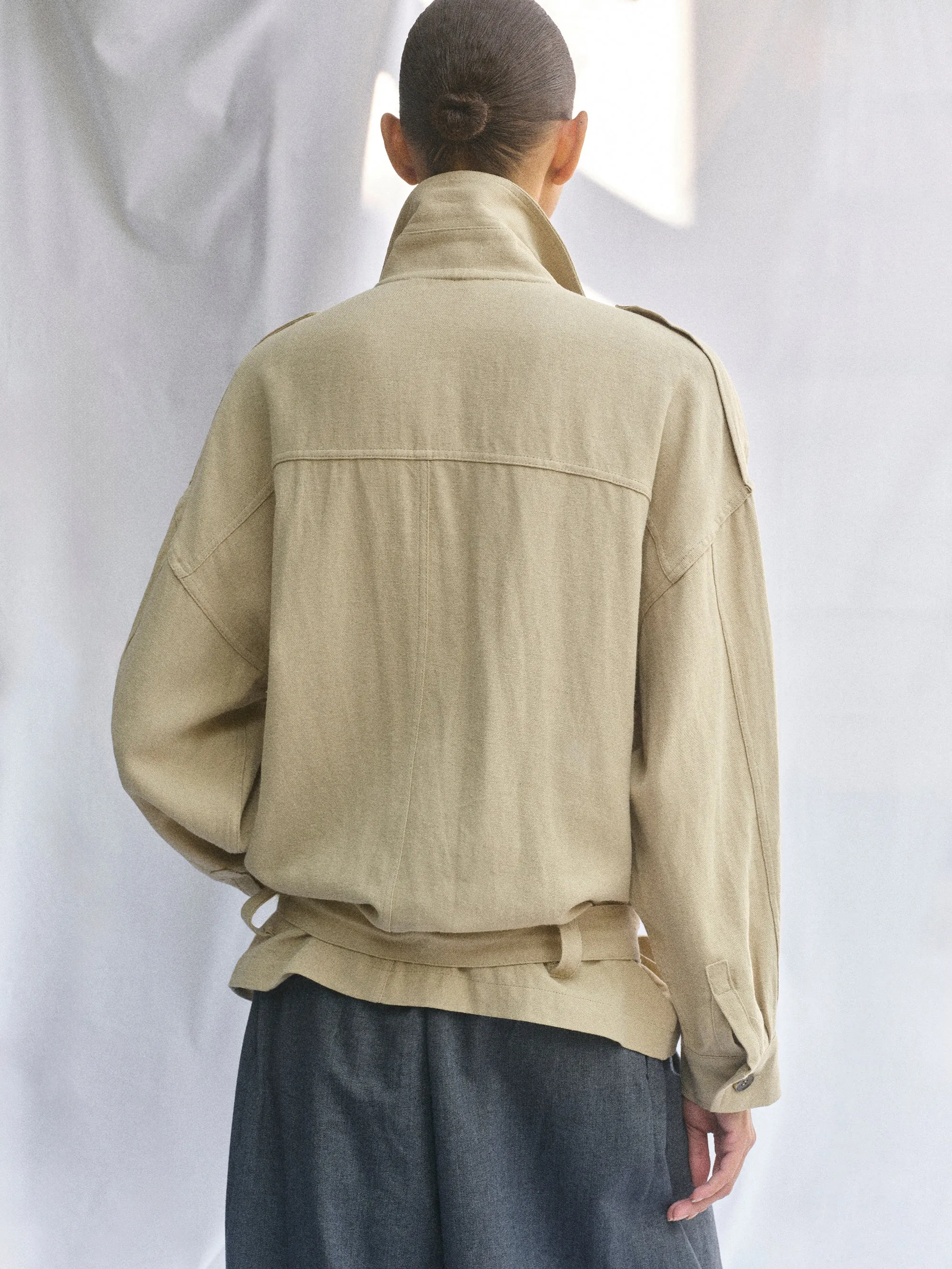 Linen-Blend Safari Jacket, Khaki sold by Source Unknown product image thumbnail 4