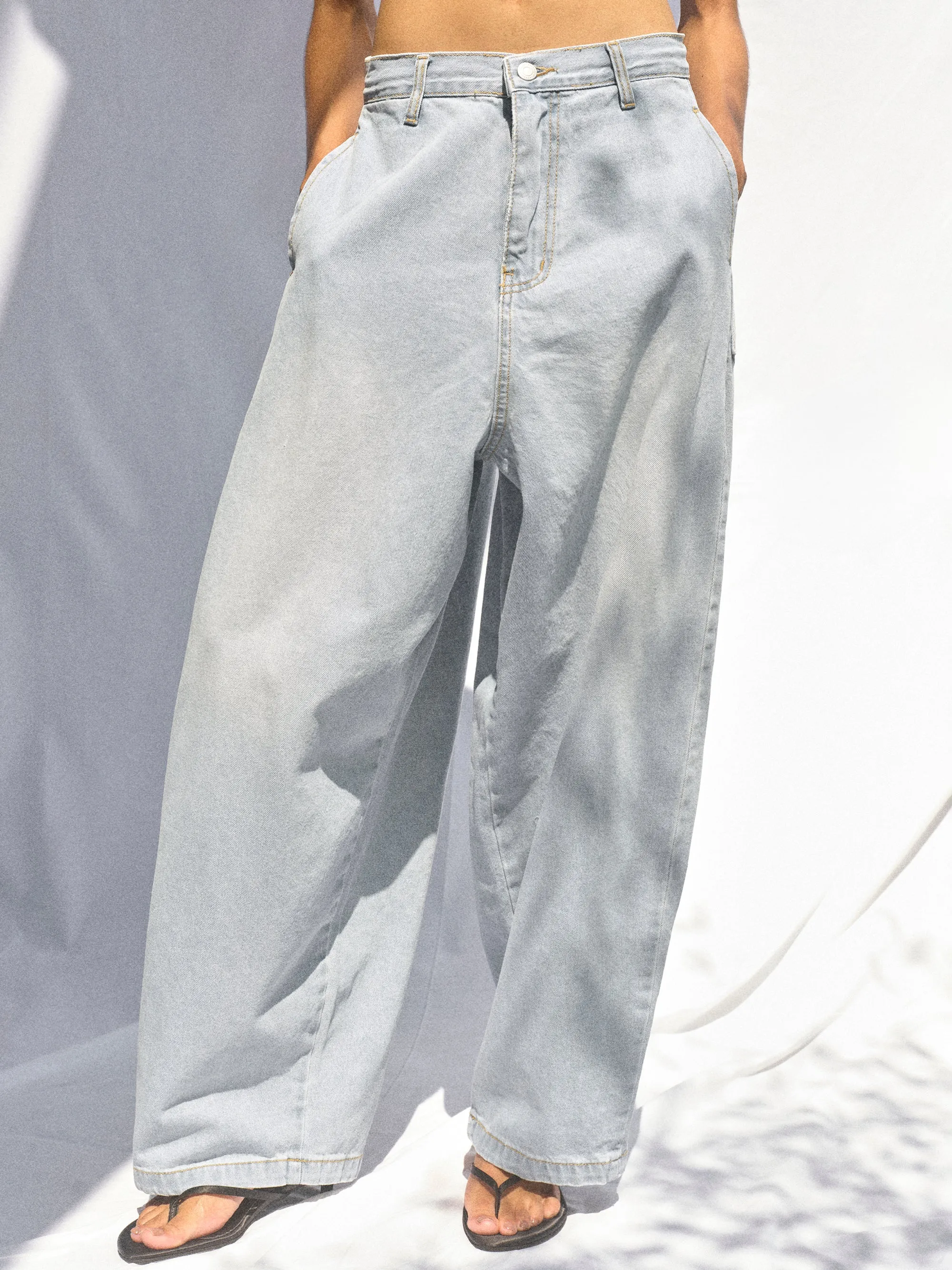 Panel-Seam Wide-Leg Jeans, Light Blue sold by Source Unknown product image thumbnail 3