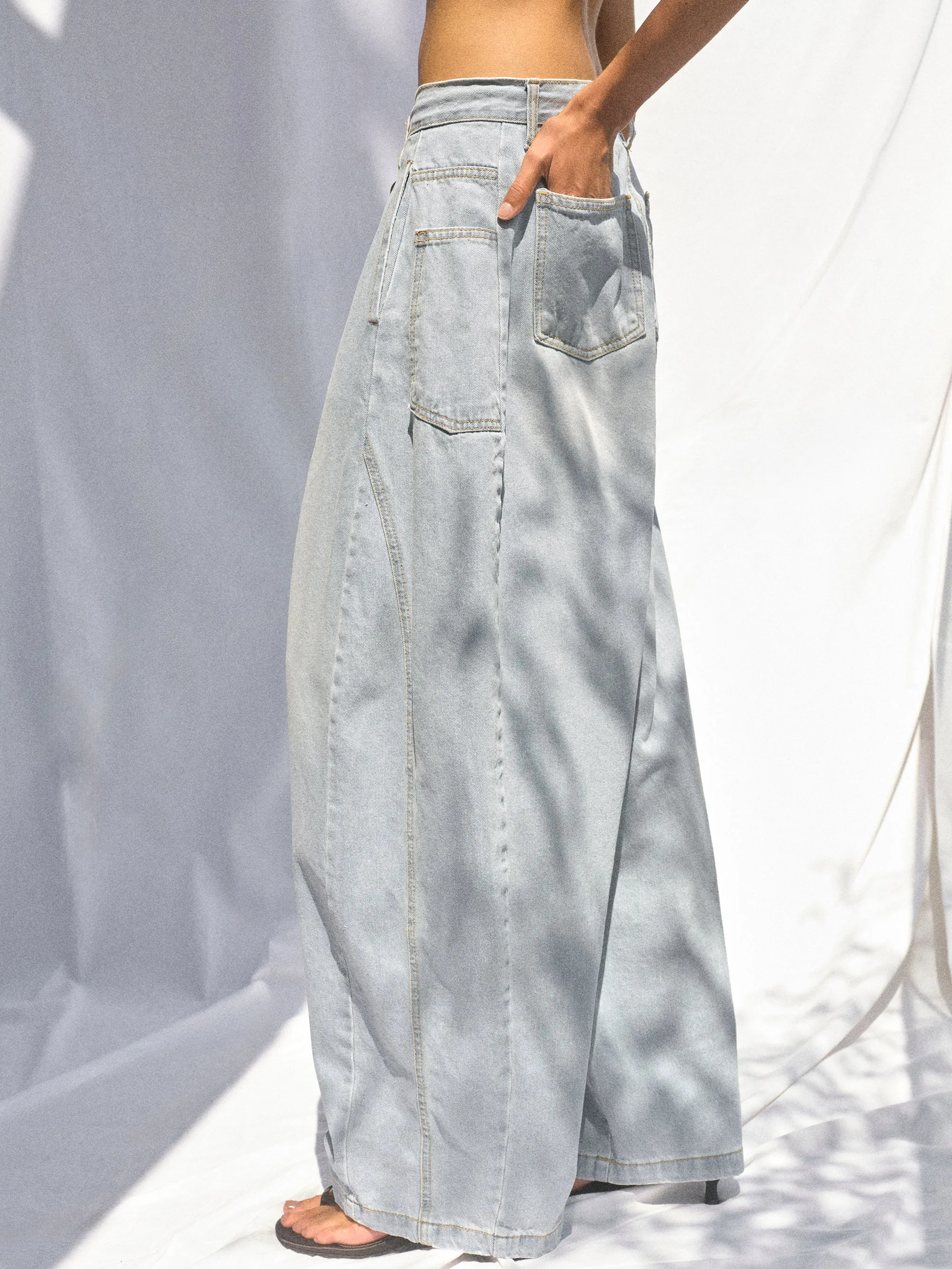 Panel-Seam Wide-Leg Jeans, Light Blue sold by Source Unknown product image thumbnail 2