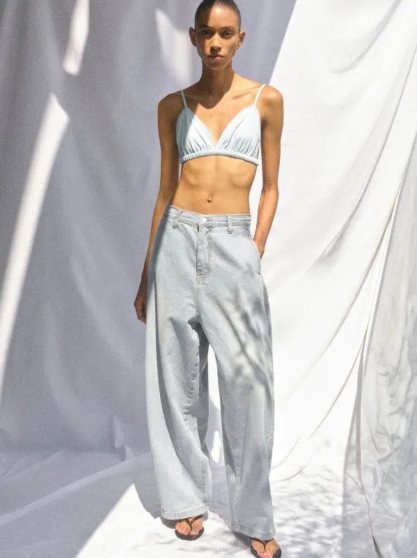 Panel-Seam Wide-Leg Jeans, Light Blue made by Source Unknown