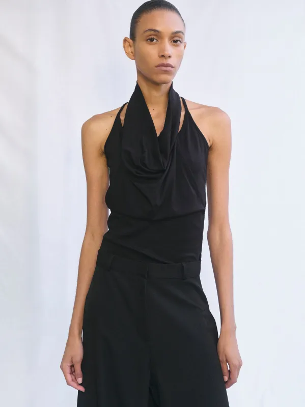 Layered Cowl Halter Top, Black made by Source Unknown