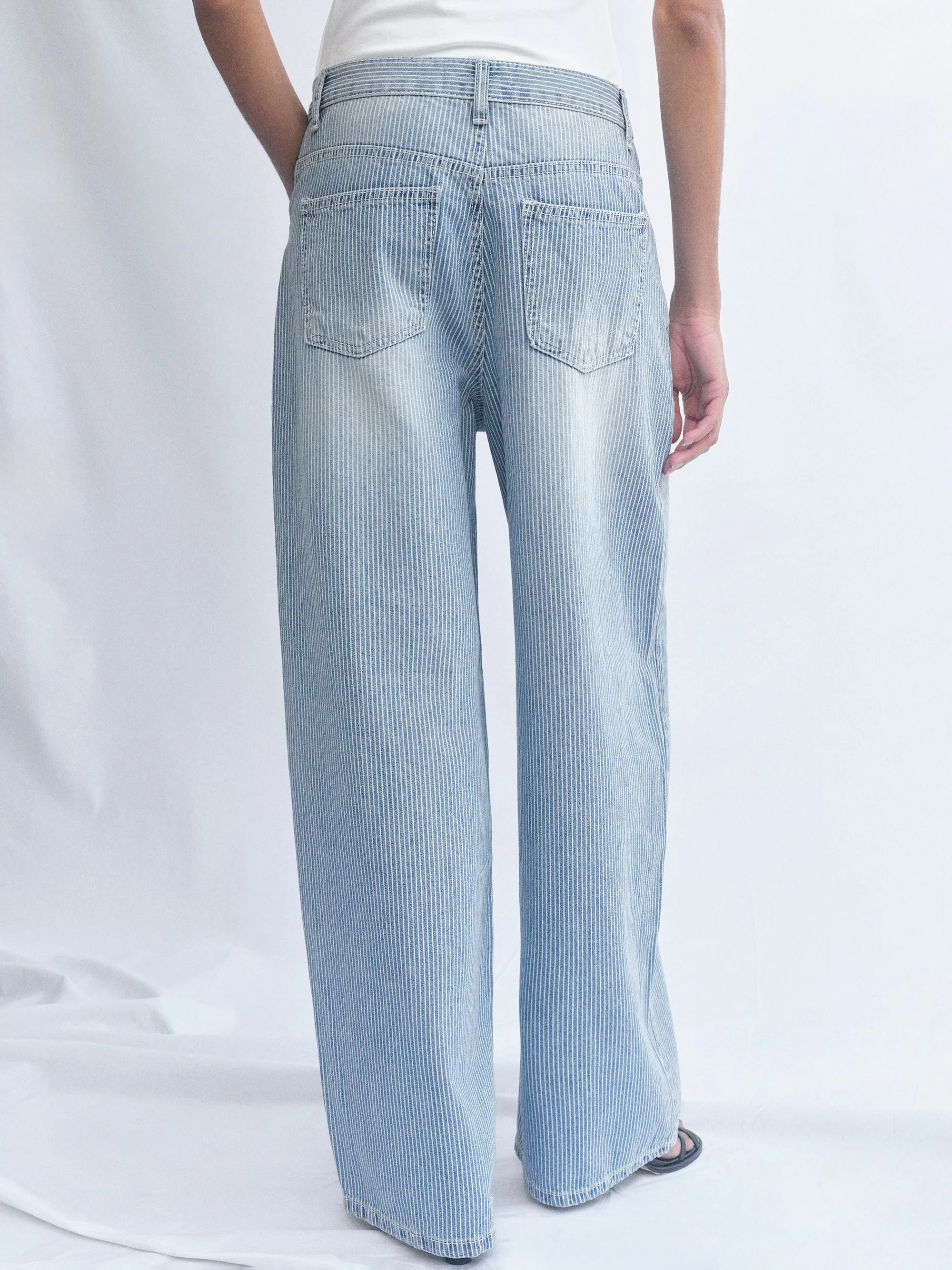 Pinstripe Wide-Leg Jeans, Washed Blue sold by Source Unknown product image thumbnail 4