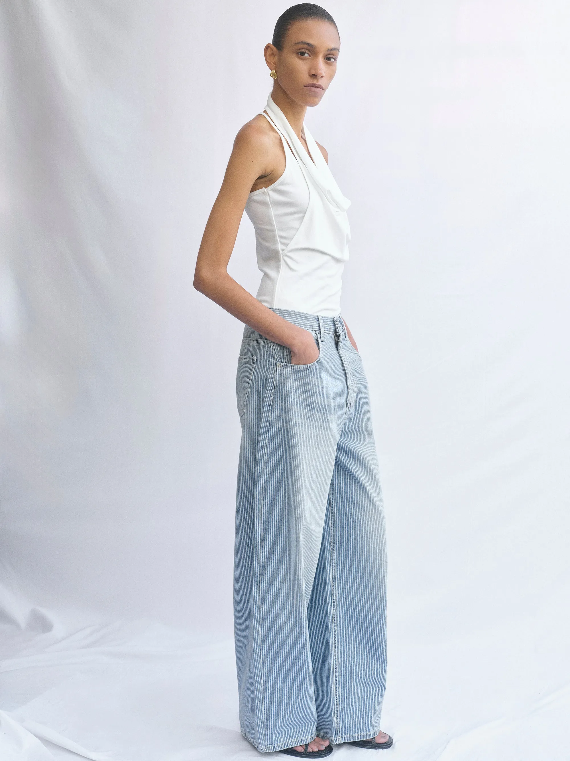 Pinstripe Wide-Leg Jeans, Washed Blue sold by Source Unknown product image thumbnail 3