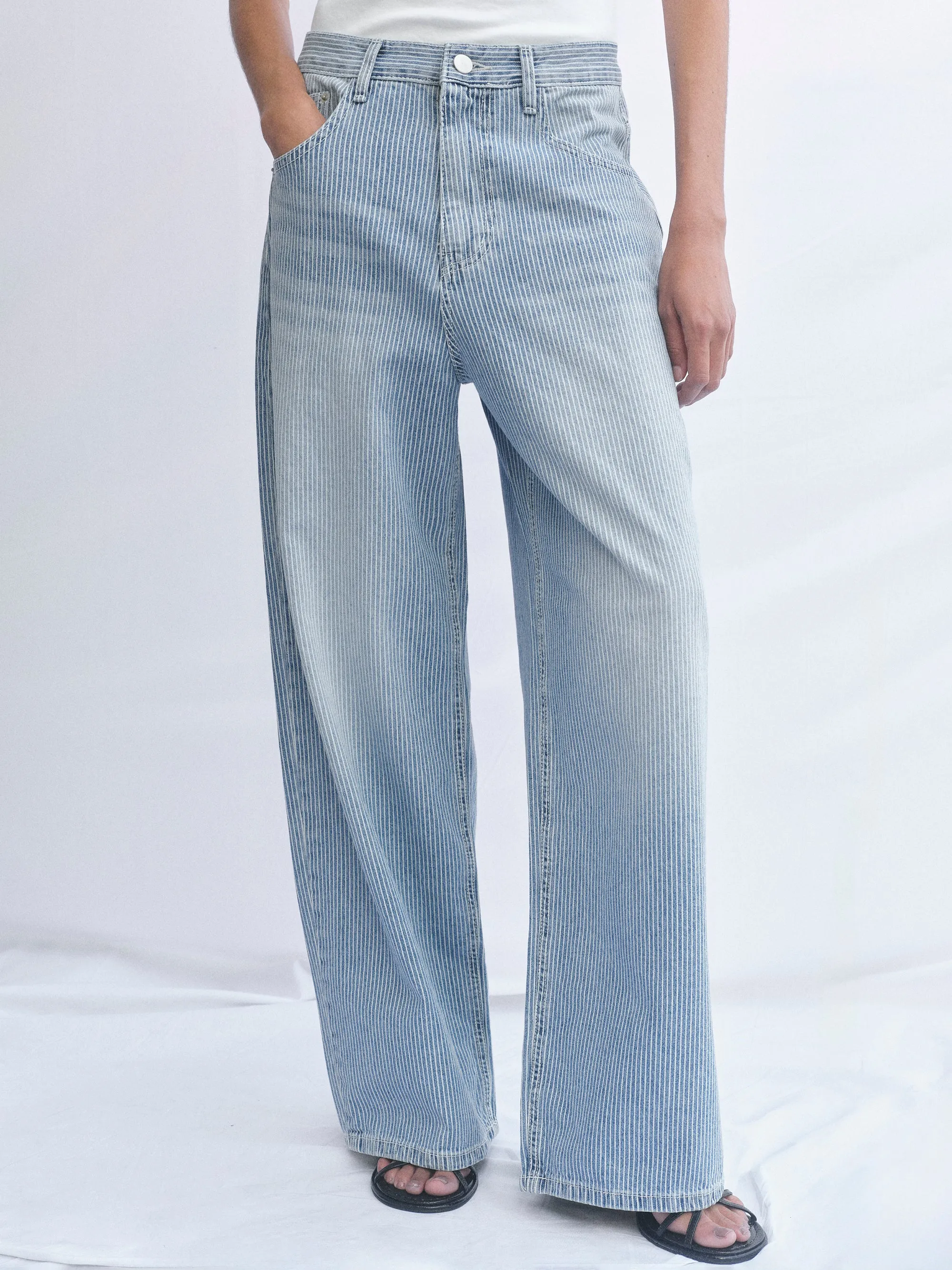 Pinstripe Wide-Leg Jeans, Washed Blue sold by Source Unknown product image thumbnail 2
