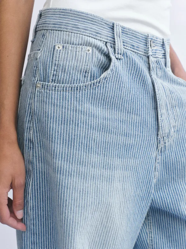 Pinstripe Wide-Leg Jeans, Washed Blue made by Source Unknown