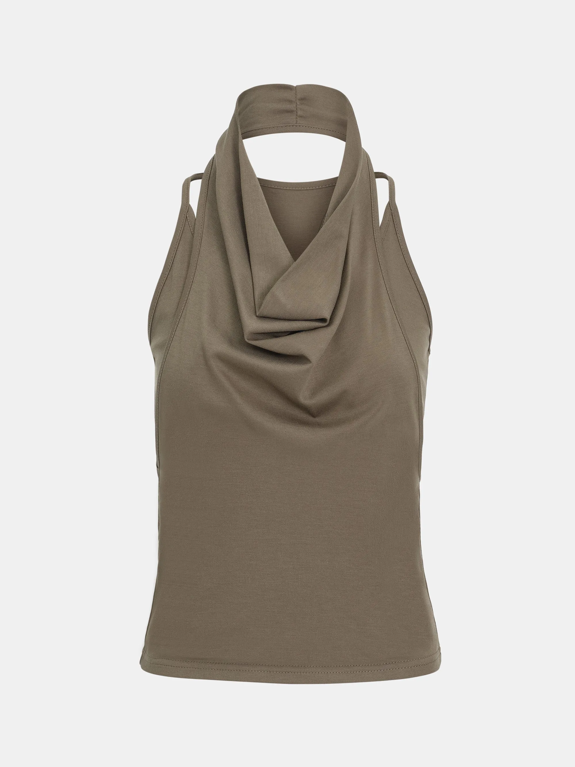 Layered Cowl Halter Top, Khaki sold by Source Unknown product image thumbnail 5