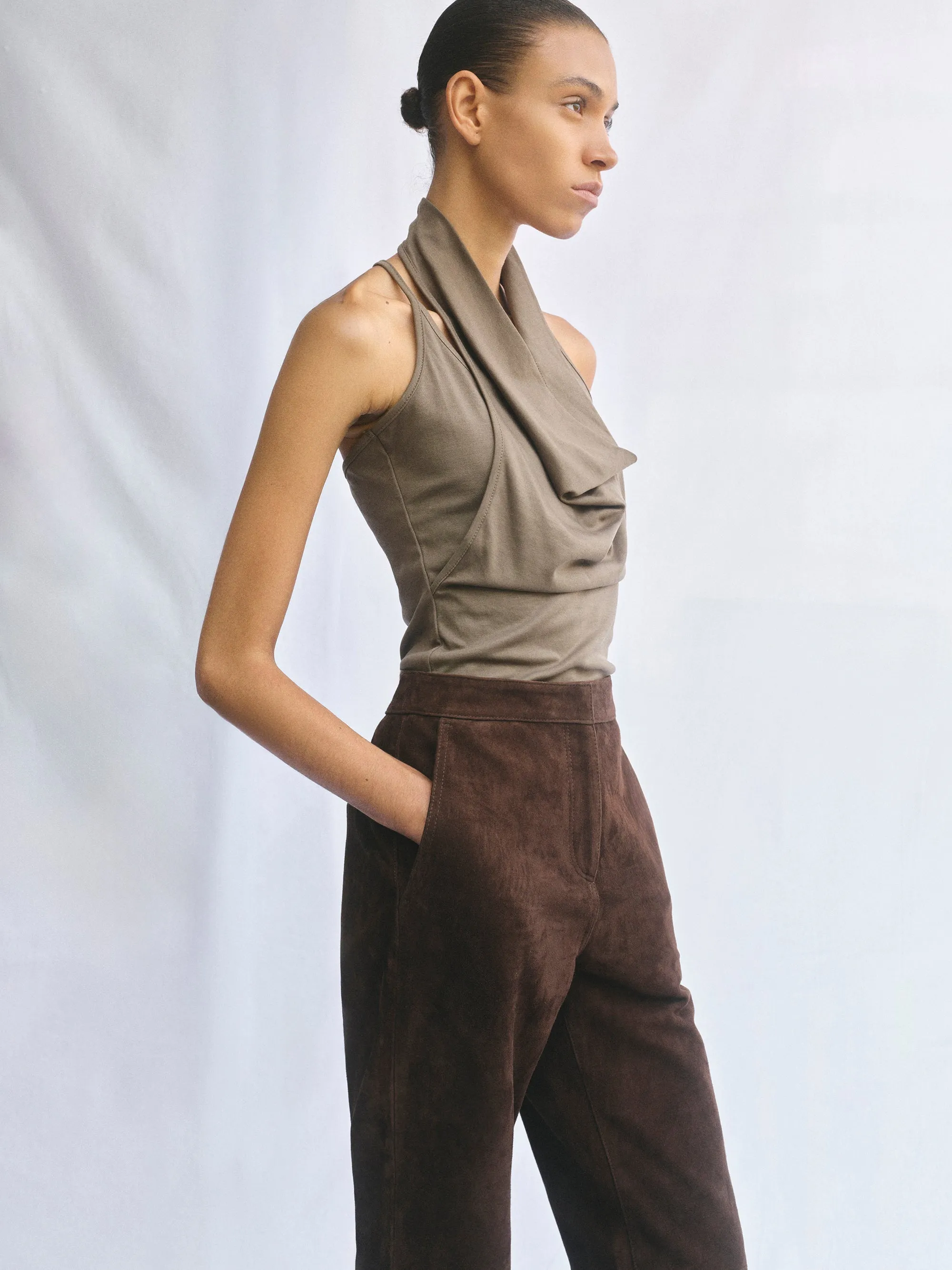 Layered Cowl Halter Top, Khaki sold by Source Unknown product image thumbnail 4
