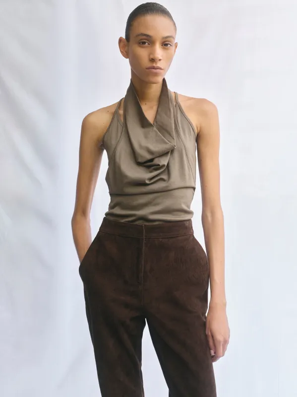 Layered Cowl Halter Top, Khaki made by Source Unknown