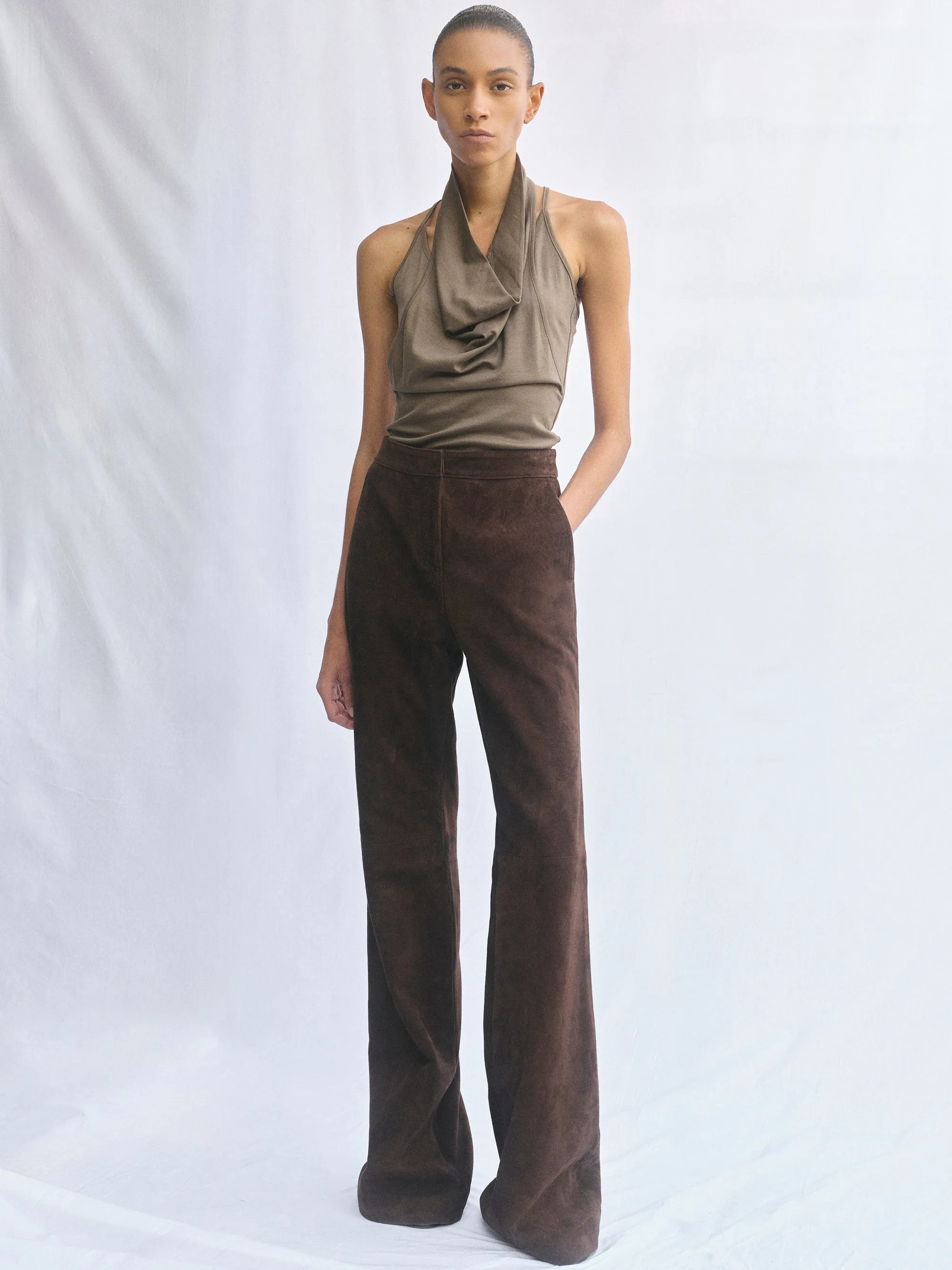Layered Cowl Halter Top, Khaki sold by Source Unknown product image thumbnail 3