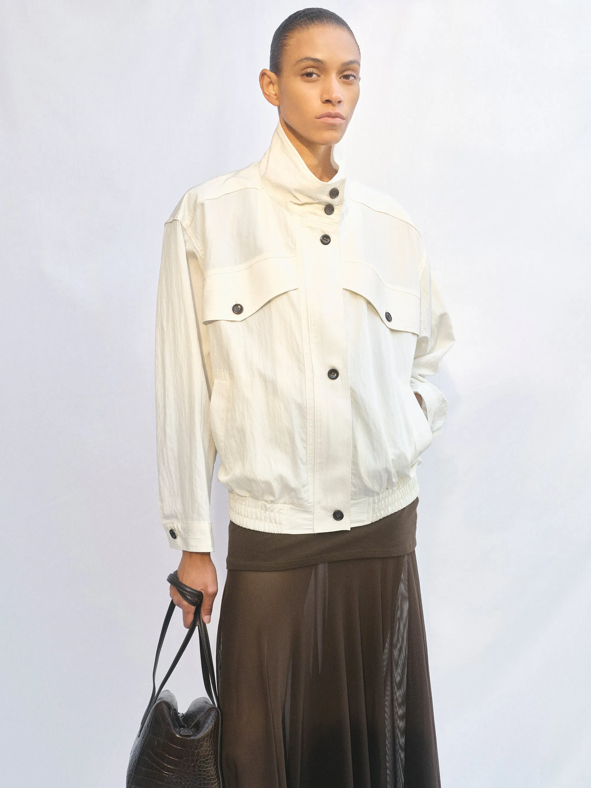 Crinkled Blouson Jacket, Cream sold by Source Unknown