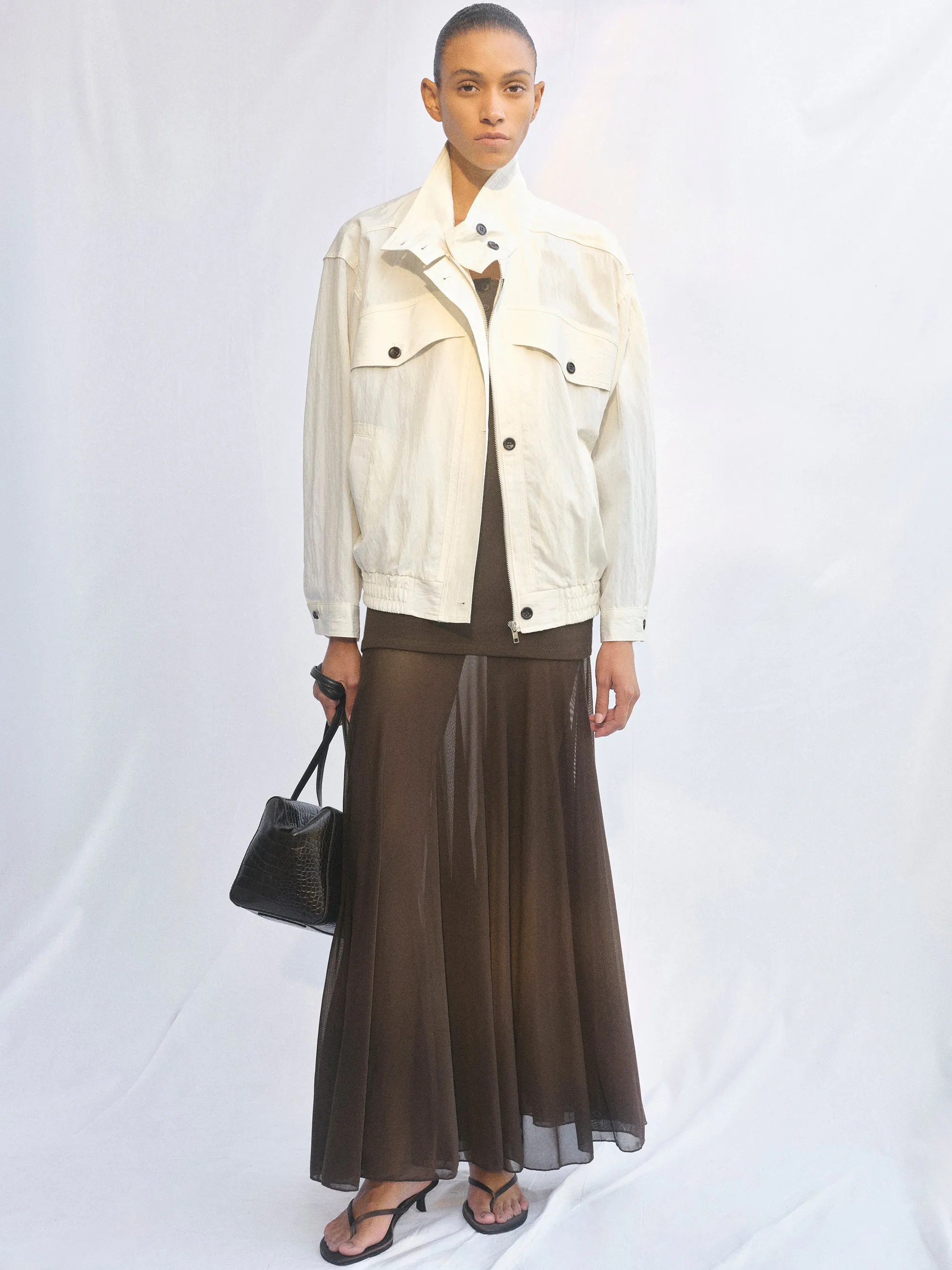 Crinkled Blouson Jacket, Cream sold by Source Unknown product image thumbnail 3