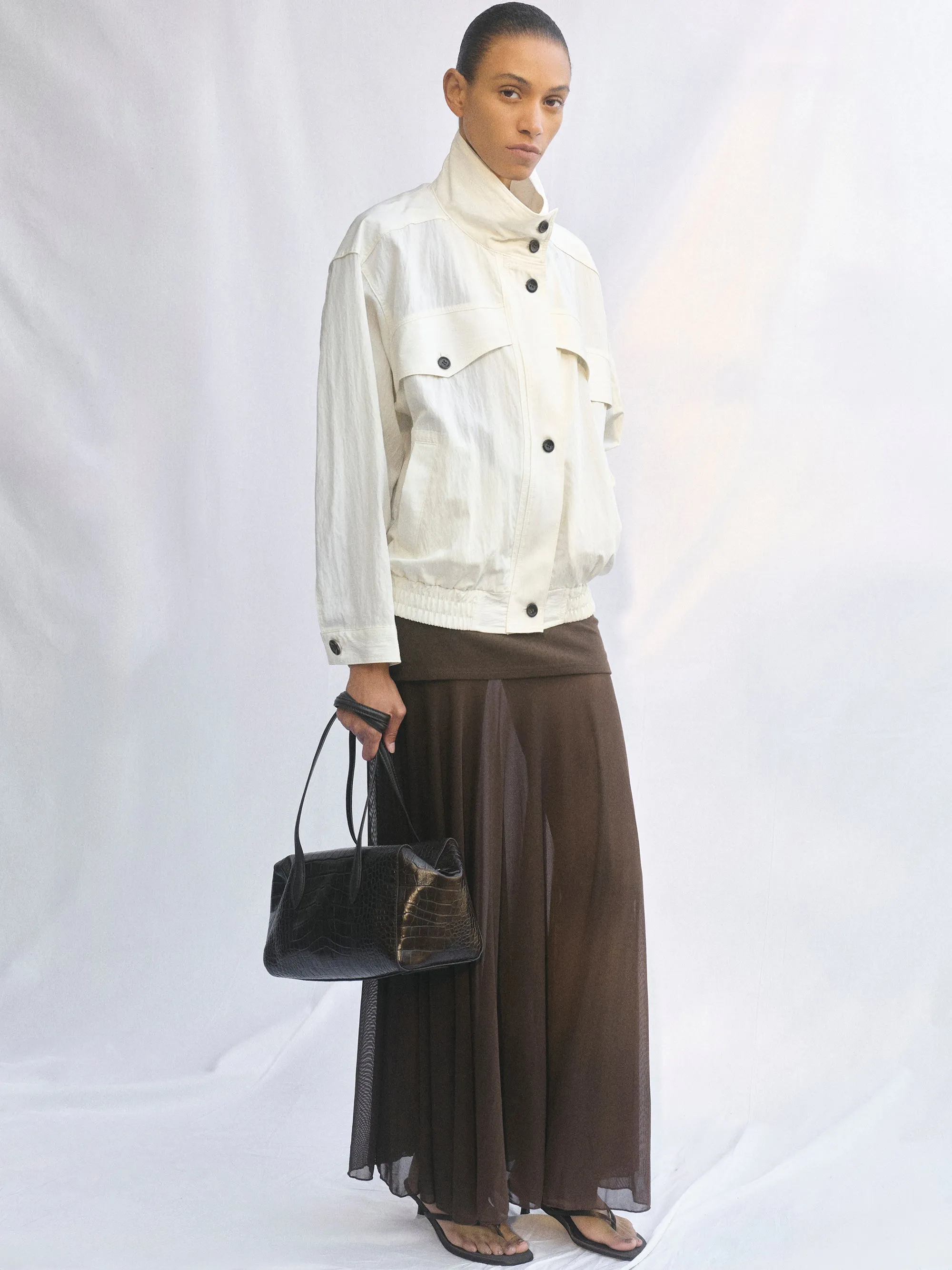 Crinkled Blouson Jacket, Cream sold by Source Unknown product image thumbnail 2
