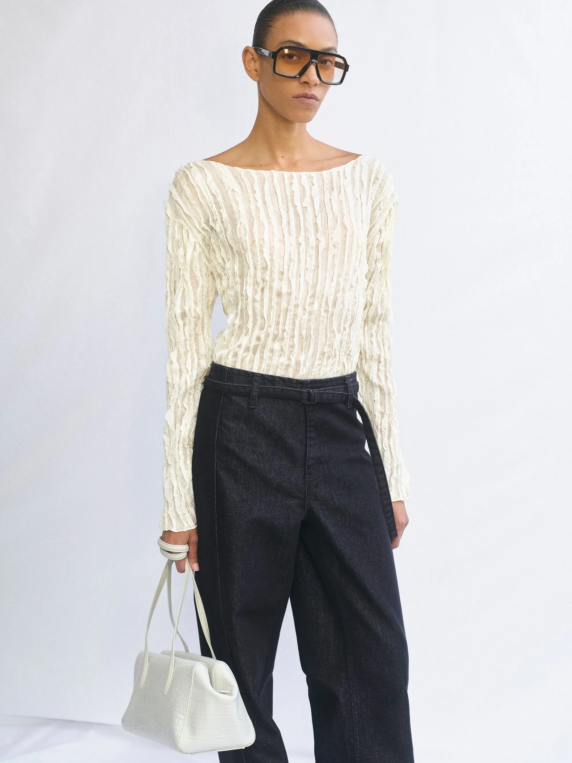 Ripple Voile Blouse, Cream sold by Source Unknown product image thumbnail 2