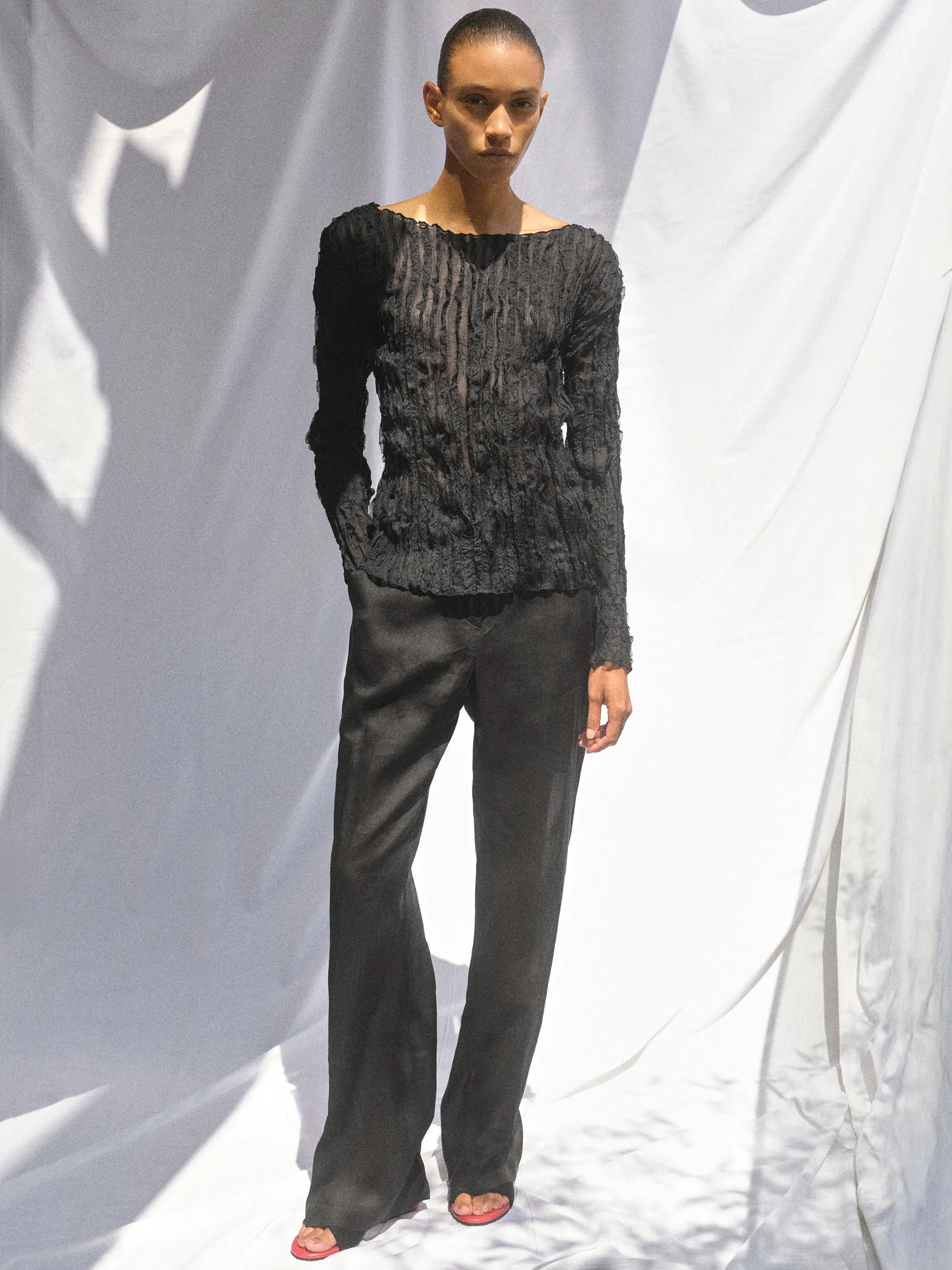 Ripple Voile Blouse, Black sold by Source Unknown