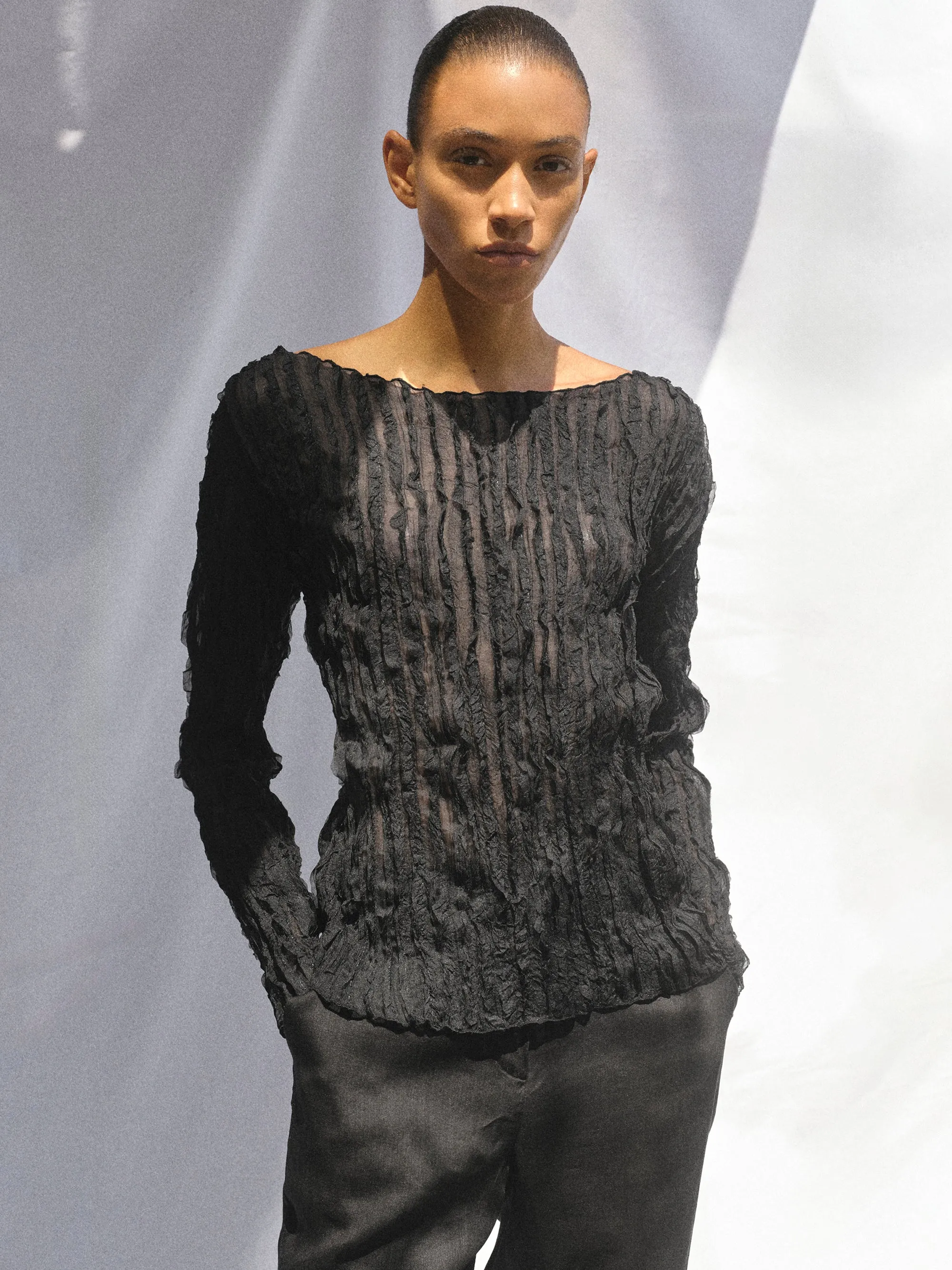 Ripple Voile Blouse, Black sold by Source Unknown product image thumbnail 2