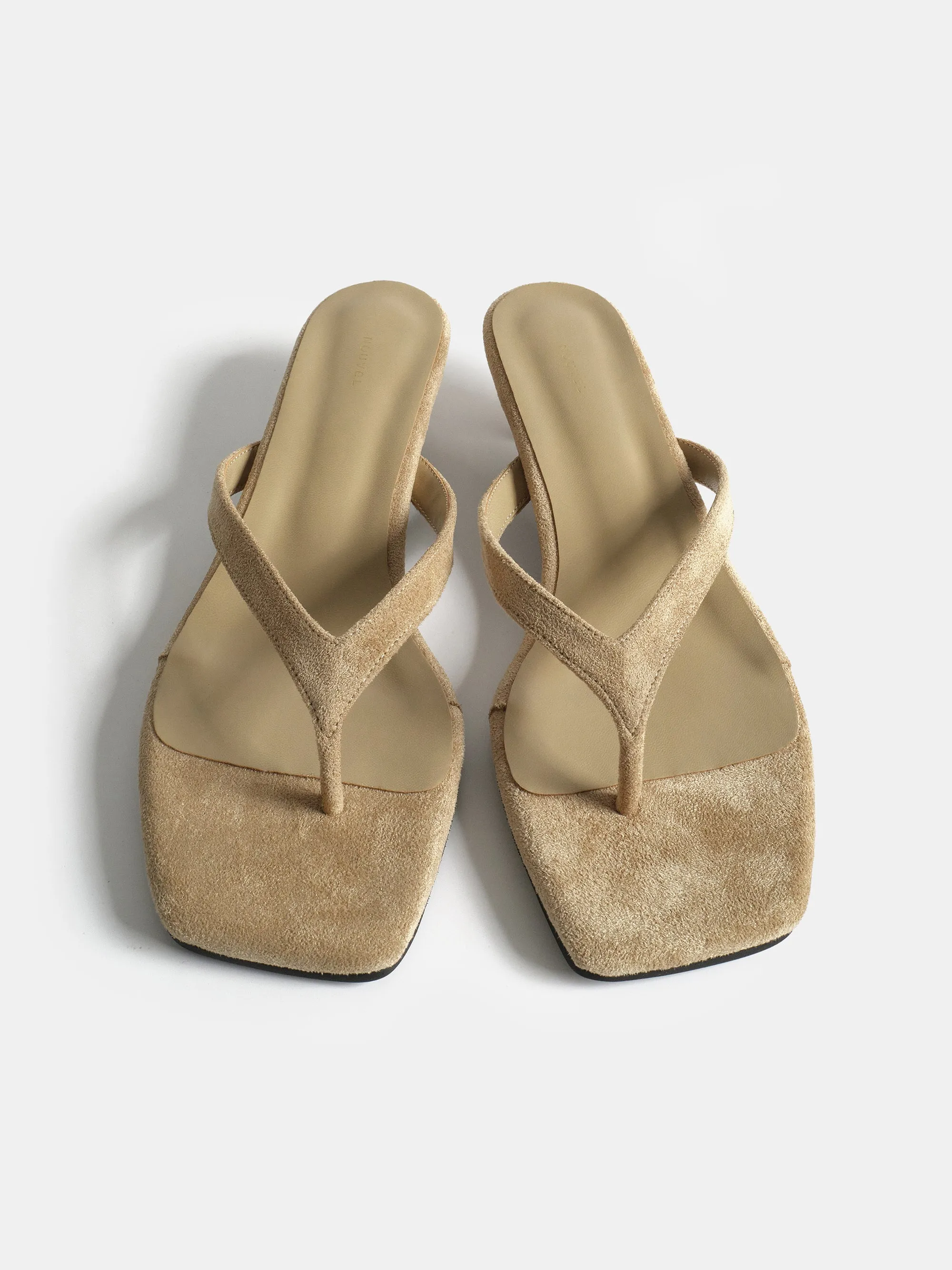 Suede Square-Toe Thong Sandals, Beige sold by Source Unknown product image thumbnail 2