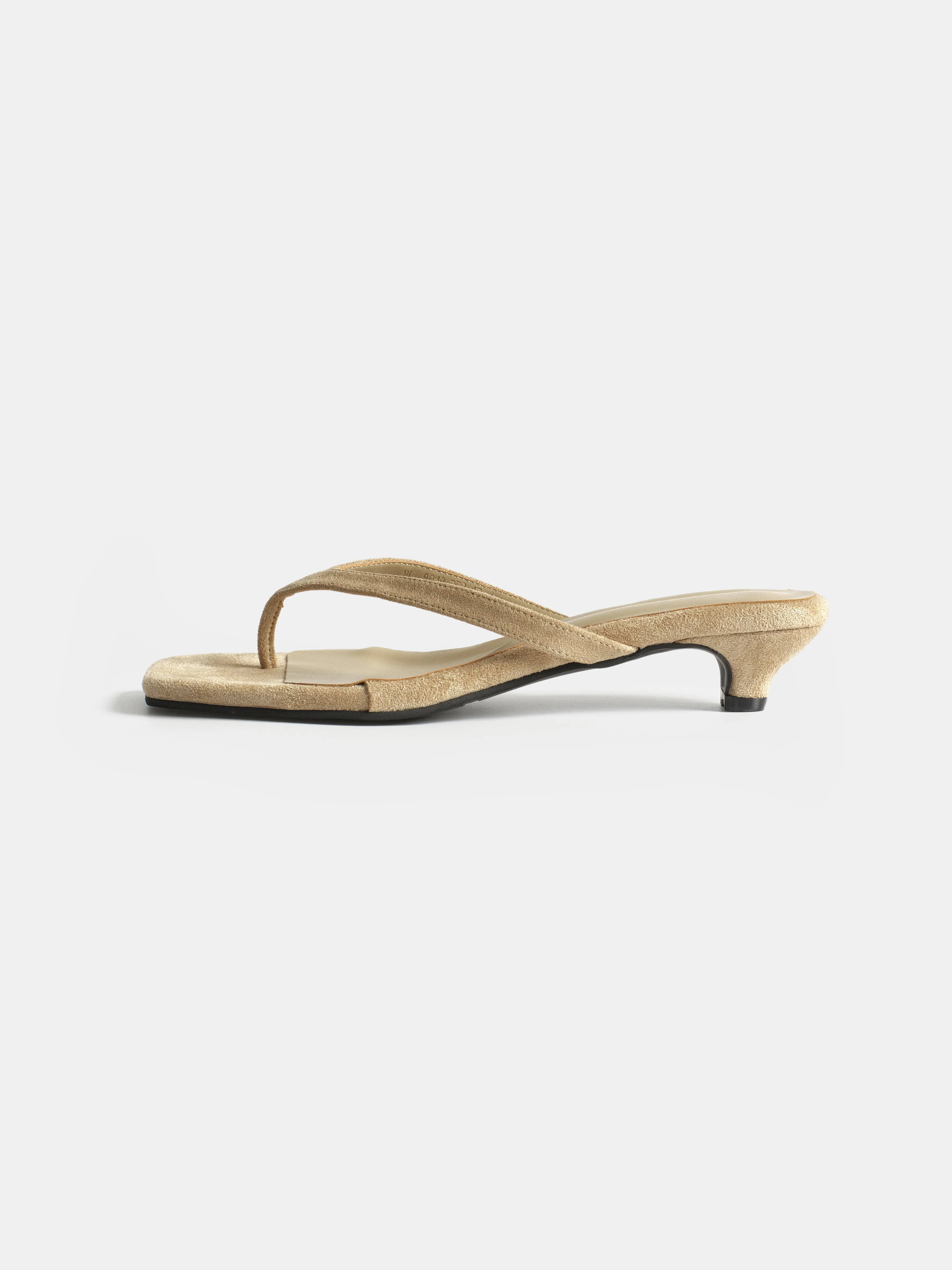 Suede Square-Toe Thong Sandals, Beige sold by Source Unknown