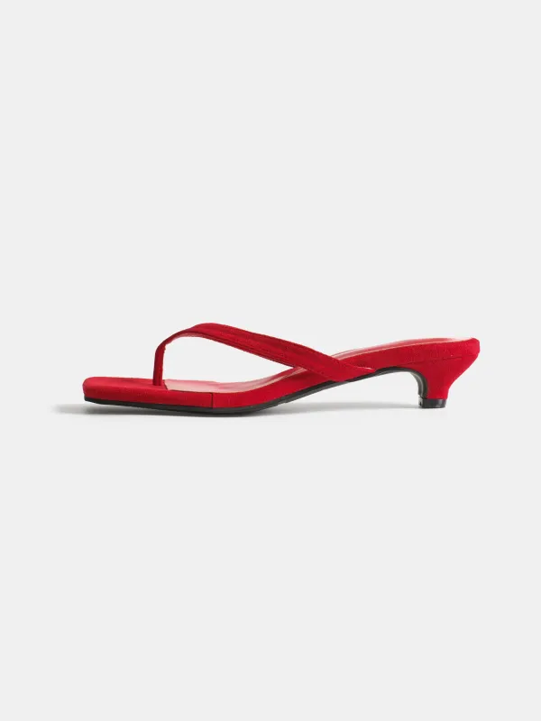 Suede Square-Toe Thong Sandals, Red made by Source Unknown