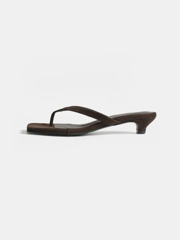 Suede Square-Toe Thong Sandals, Brown made by Source Unknown