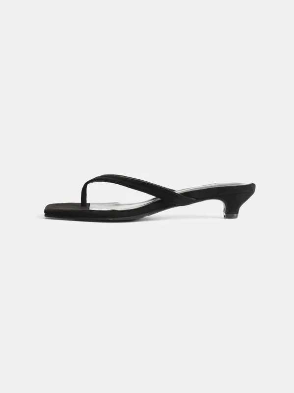 Suede Square-Toe Thong Sandals, Black made by Source Unknown