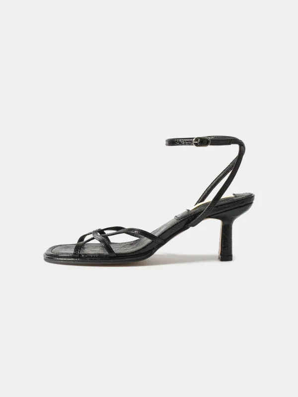 Crinkled Strappy Heeled Sandals, Black made by Source Unknown
