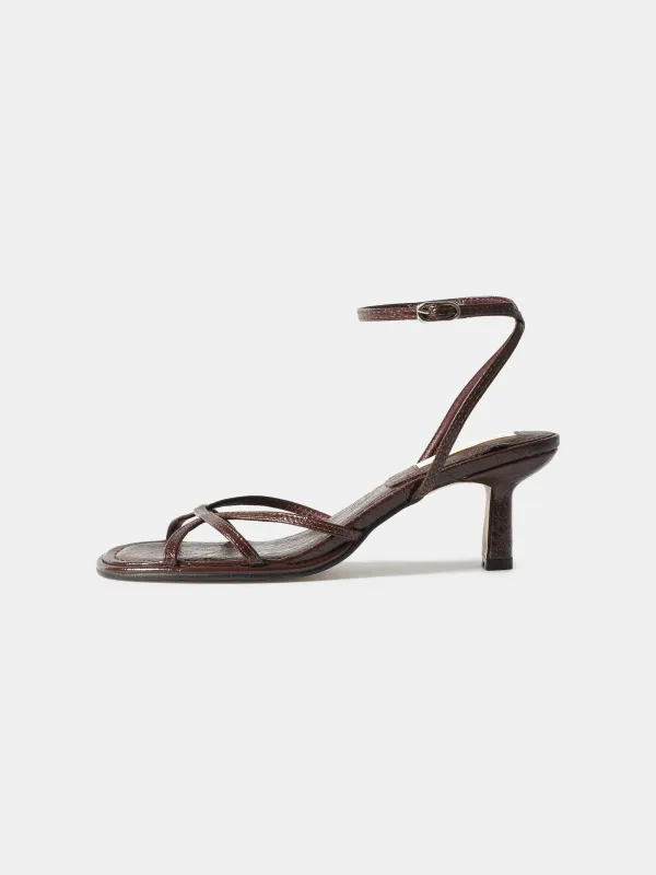 Crinkled Strappy Heeled Sandals, Brown made by Source Unknown