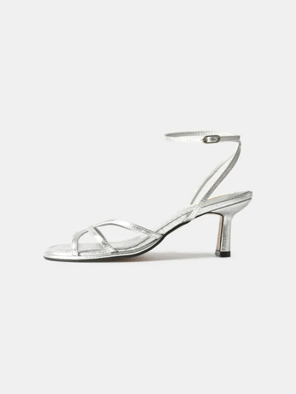 Crinkled Strappy Heeled Sandals, Silver made by Source Unknown