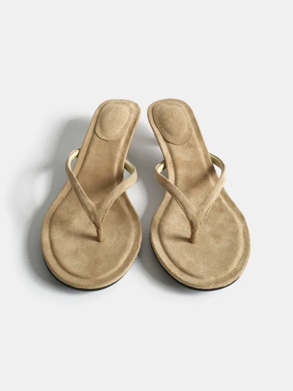 Faux Suede Heeled Flip-Flops, Beige made by Source Unknown