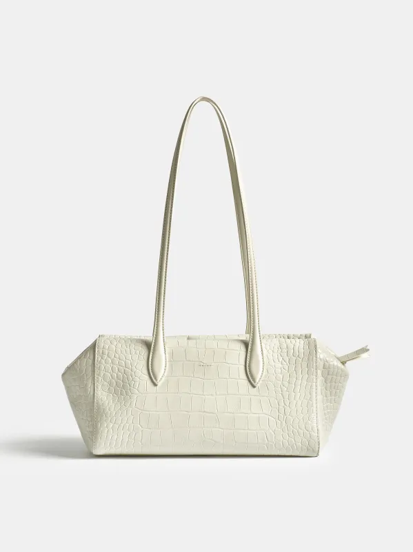 Croc-Embossed Leather Tote Bag, White made by Source Unknown
