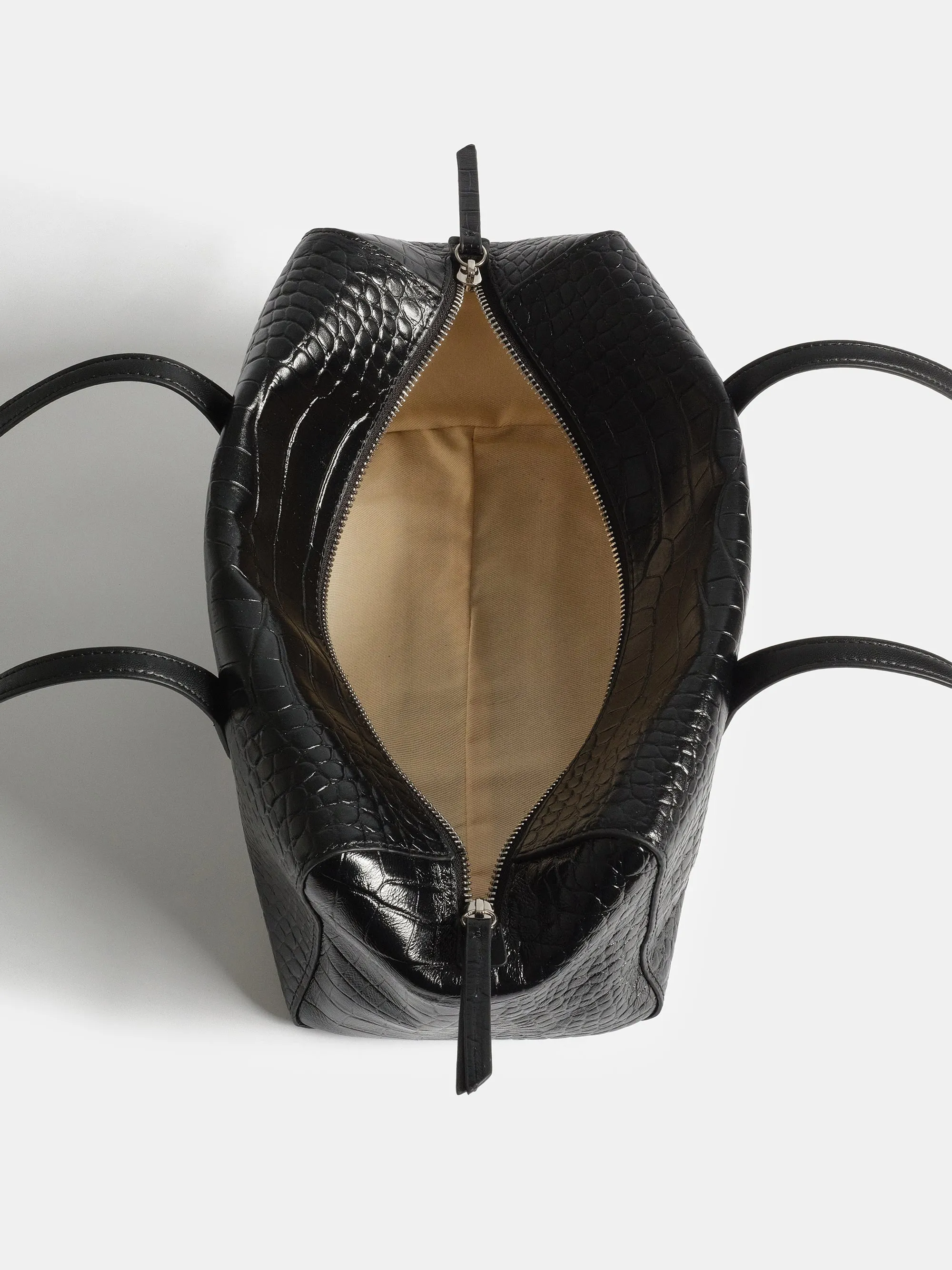 Croc-Embossed Leather Tote Bag, Black sold by Source Unknown product image thumbnail 4