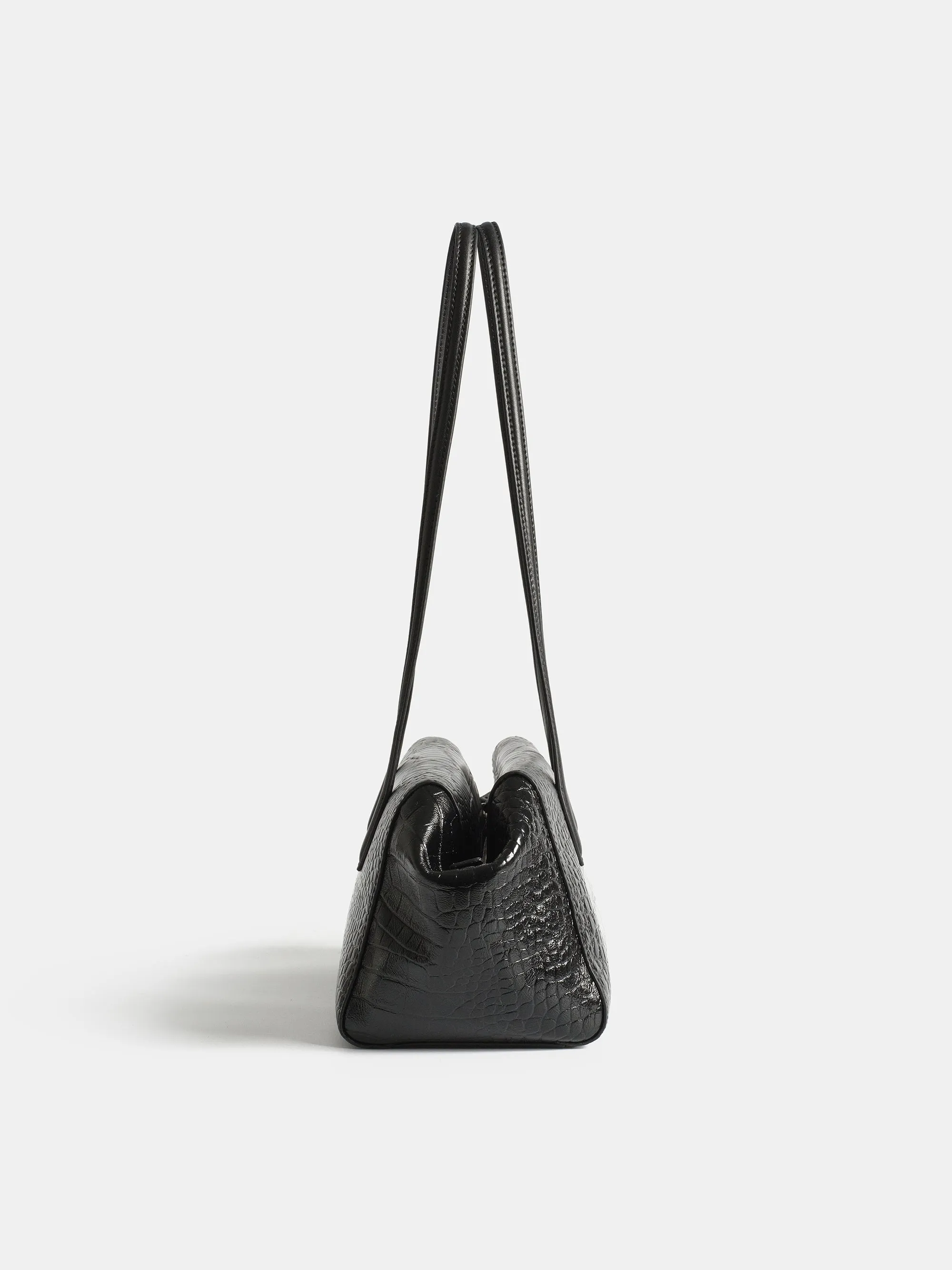 Croc-Embossed Leather Tote Bag, Black sold by Source Unknown product image thumbnail 5